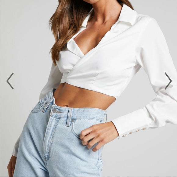 NWT FRIEDERIKE SHIRT - CROPPED TIE BACK WRAP SHIRT IN WHITE - showpo - Picture 7 of 7